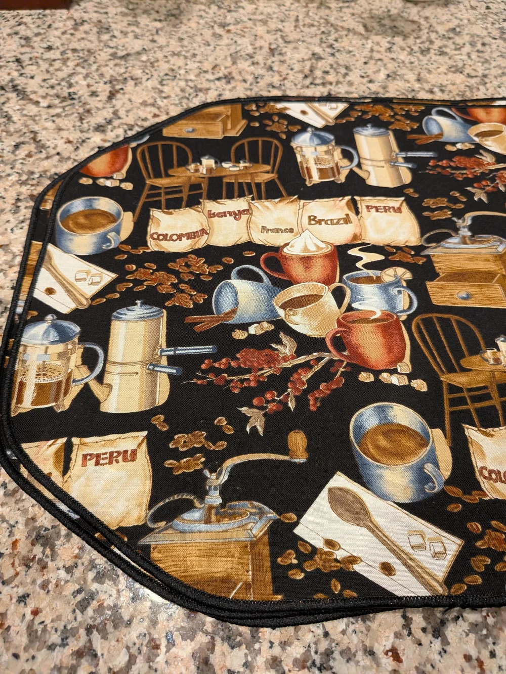 Home Kitchen Coffee-Themed Black Table Placemat Set Of 4 NOS Vintage Cafe 90s